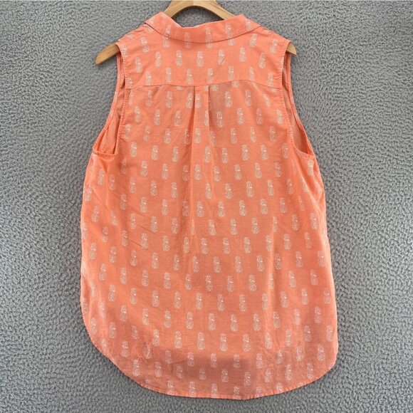 J Crew Top Womens Large Coral Pineapple Print Linen Blend Sleeveless Collared - Picture 3 of 9